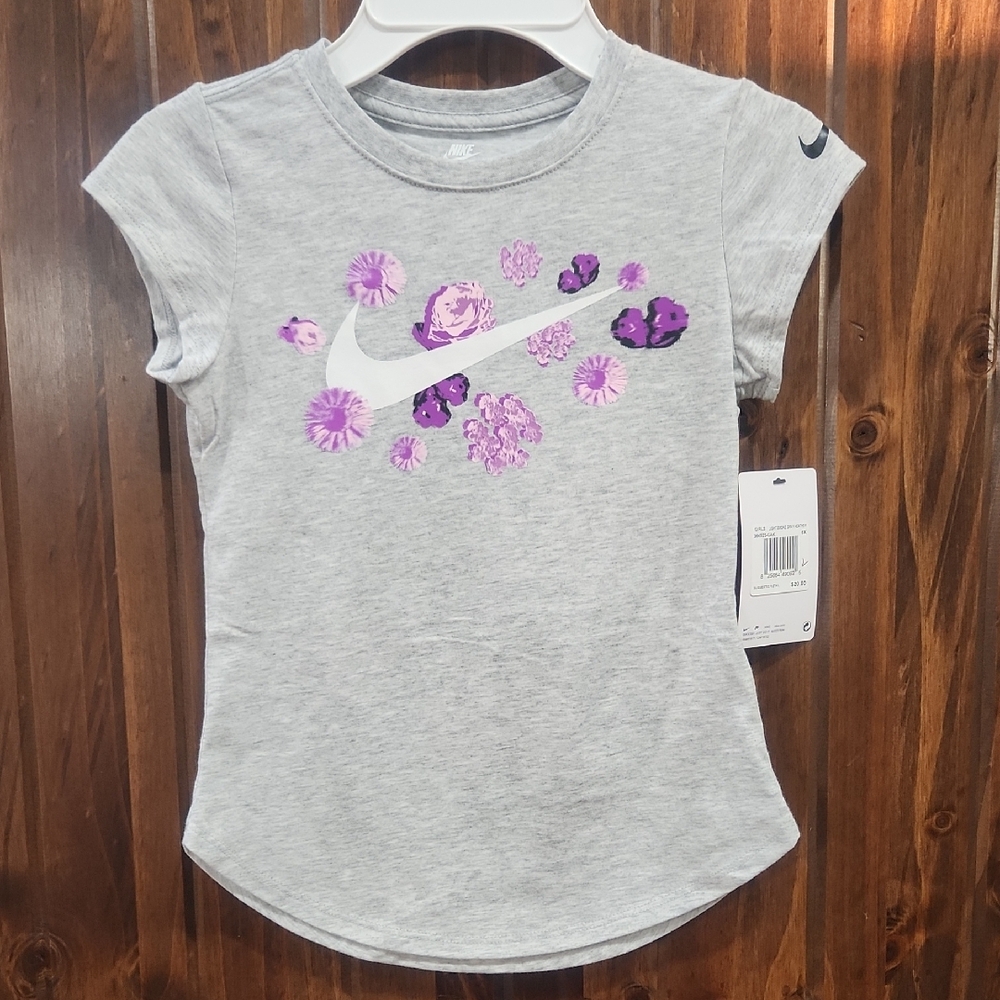 Nike Gray and Purple Short Sleeve Tee with Logo